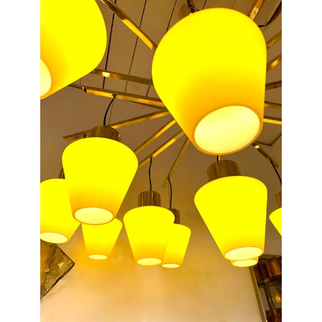 Large Contemporary Brass Chandelier Yellow Murano Glass Cup, Italy For Sale - Image 11 of 12