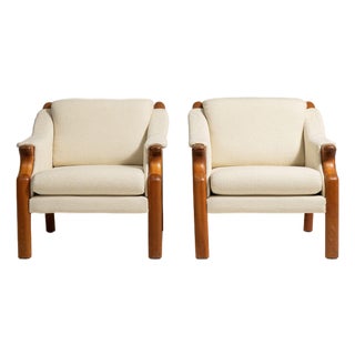 Pair of Danish Modern Bouclé Upholstered Armchairs, Antique, Denmark, Circa 1970 For Sale