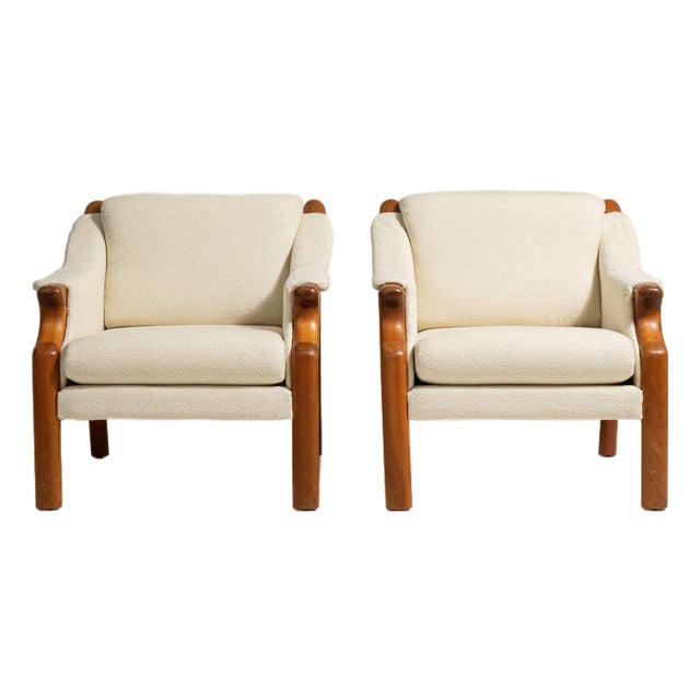 Pair of Danish Modern Bouclé Upholstered Armchairs, Antique, Denmark, Circa 1970 For Sale
