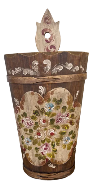 Mid 20th Century Hand Painted Floral Wood Folk Art Umbrella Stand