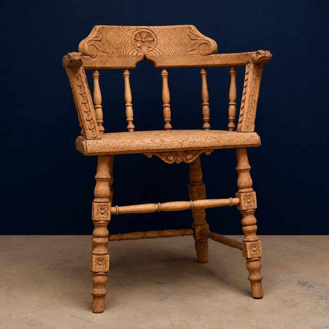 19th Century 19th Century Victorian English Oak Smoker Chair (Set of 2) For Sale - Image 5 of 7