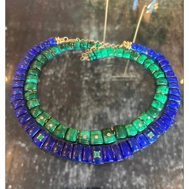 Metal Mini Cleopatra Malachite Collar Necklace With Diamonds & 14k Gold For Sale - Image 7 of 9