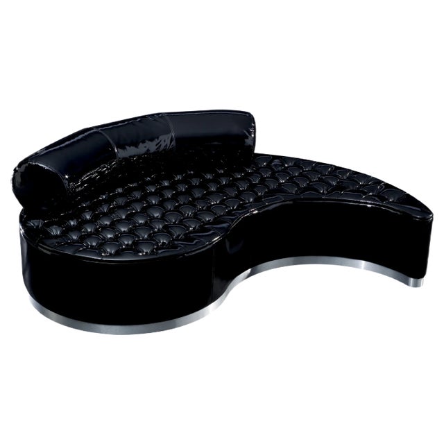 Glossy Black Eco-Leather Marilen Capitonné Lounge Sofa from VGnewtrend For Sale