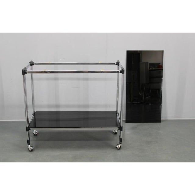 Italian Chrome and Smoked Glass Serving Table on Casters, 1970s For Sale - Image 13 of 16