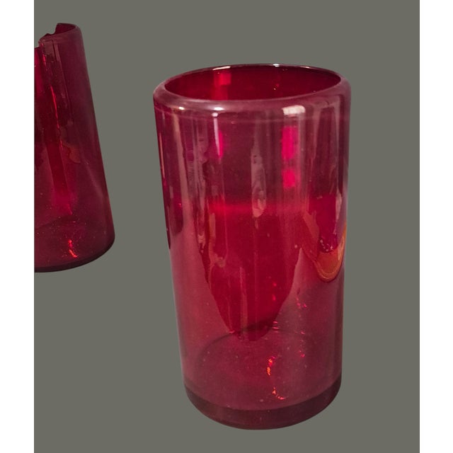 Late 20th Century Hand Crafted in Mexico Red Art Glass Tumblers Water Ice Tea Glasses - Set of Six For Sale - Image 4 of 9
