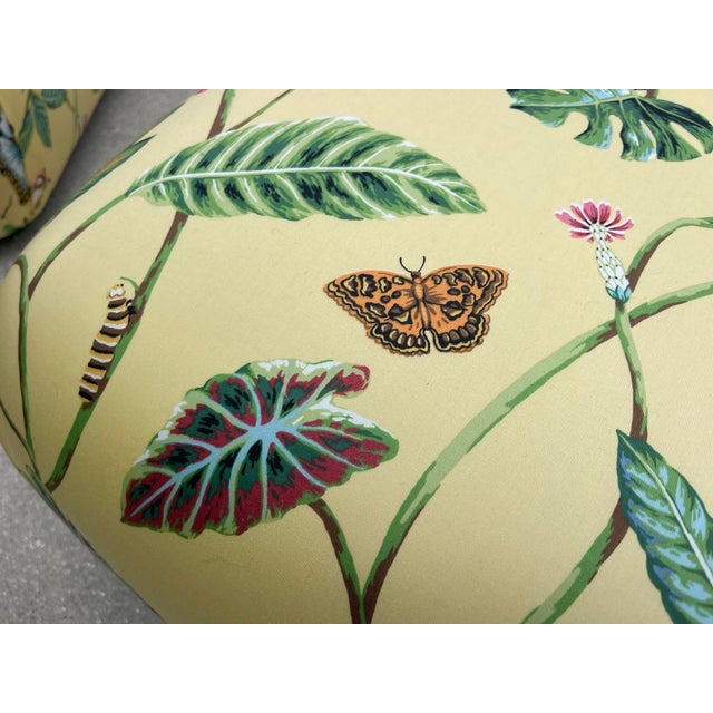 Textile Vintage Newly Upholstered Ottomans in Thibaut “Lillian” Fabric – Coastal Palm Beach Style, Pair For Sale - Image 7 of 12
