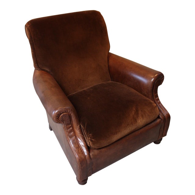 Distressed Leather and Velvet Reading Chair Chairish