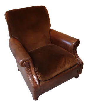 Distressed Leather and Velvet Reading Chair