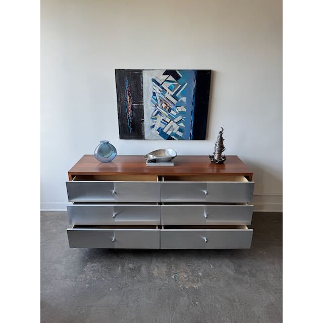 1980s Post Modern Mahogany & Aluminum 6 Drawer Dresser For Sale - Image 14 of 17