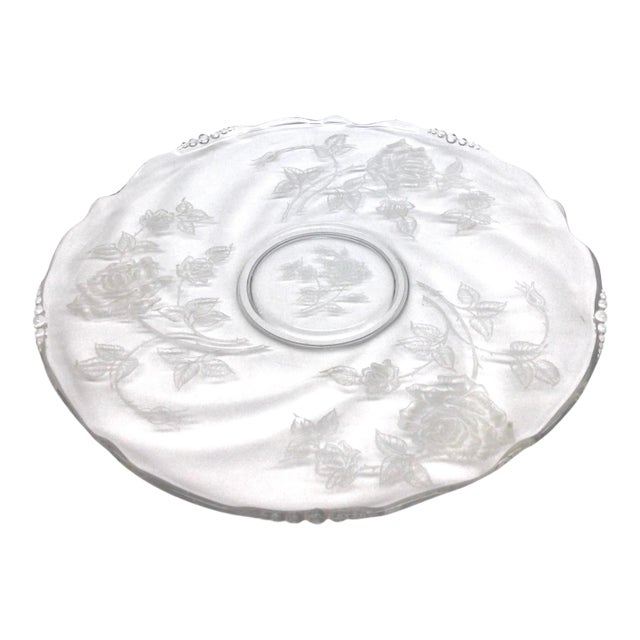 Vintage Victorian Style Crystal Etched Cake Platter For Sale