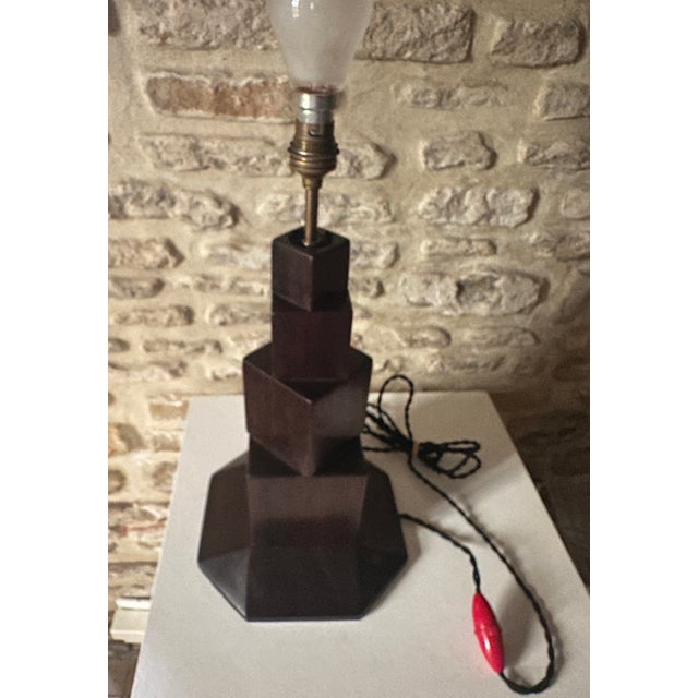 Wood Vintage Art Deco Cubist Table Lamp, 1930 For Sale - Image 7 of 15