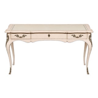 Vintage John Widdicomb Factory Custom Blush Pink Louis XV Style Tooled Leather Top Writing Desk For Sale