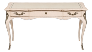 Vintage John Widdicomb Factory Custom Blush Pink Louis XV Style Tooled Leather Top Writing Desk