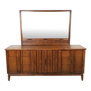 Mid Century Modern Lowboy Dresser With Mounted Mirror by Thomasville For Sale