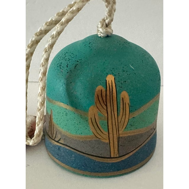 Blue Vintage 20th Century Hand Painted Southwestern Scenery Wind Chime Bell For Sale - Image 8 of 9