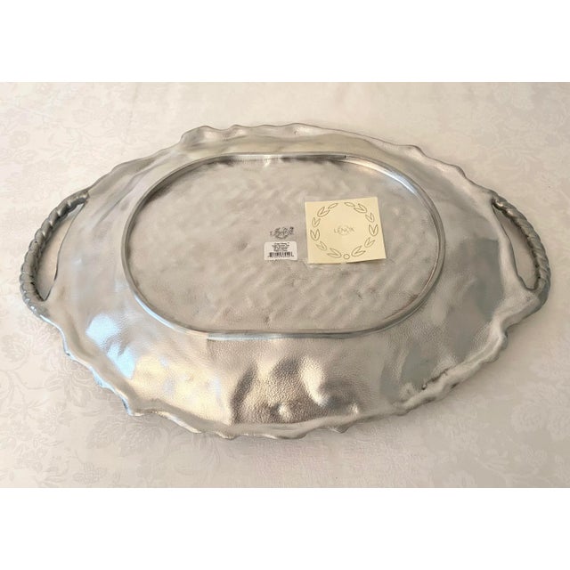 Large Lenox Handled Oval Serving Tray Platter Grape Weave Pewter/Silver Color Metal-Wear Late 20th Century New in Box For Sale In Denver - Image 6 of 11