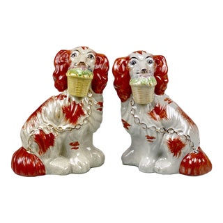 Porcelain English Staffordshire Dogs Mantel Sculptures - a Pair For Sale