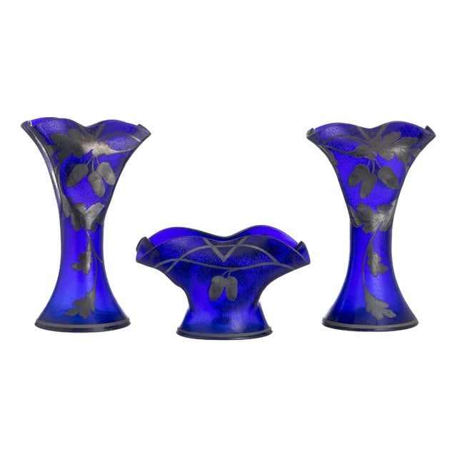 Glass and Crystal Vases and Flower Stand, Set of 3 For Sale