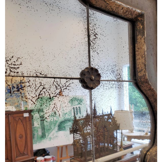 Modern Art Deco Style Silver Gilt Mirror With Rosettes and Antiqued Glass For Sale - Image 12 of 13