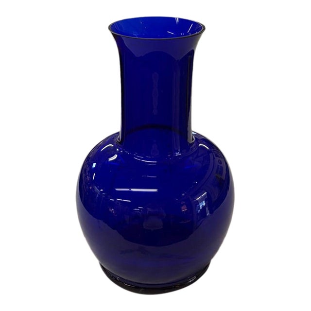 Mid Century Handblown Cobalt Blue Vase - Signed Portugal For Sale