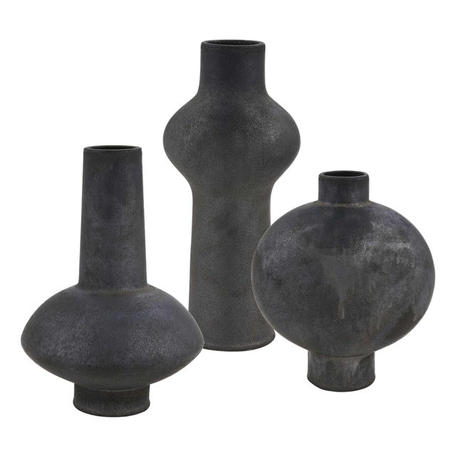 Charcoal Bloom Indoor-Outdoor Vases Set/3 For Sale