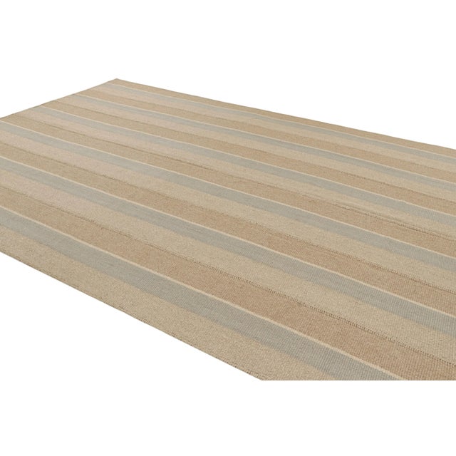 Rug & Kilim Rug & Kilim’s Contemporary Kilim in Gray and Beige-Brown Textural Stripes For Sale - Image 4 of 8