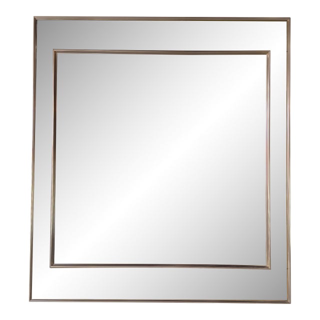 1980s La Barge Style Geometric Beveled Wall Mirror With Brushed Aluminum Frame For Sale