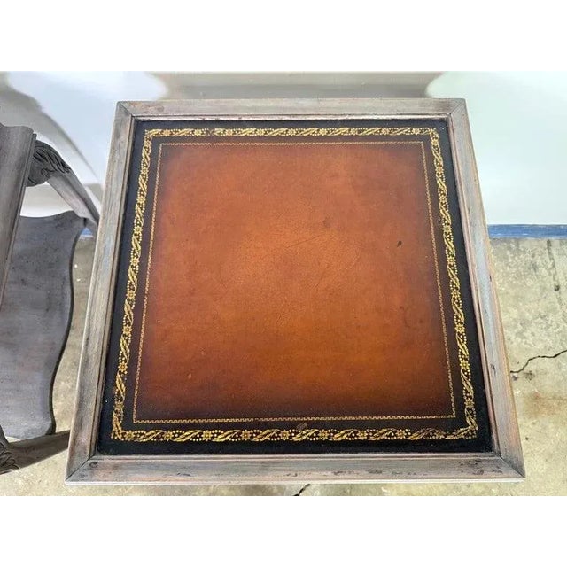 Pair of Distressed English Chippendale End Tables, Leather Tops, 1930s For Sale - Image 9 of 12
