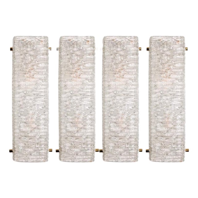 Structured Wave Glass and Brass Wall Light from Kaiser, 1970s For Sale