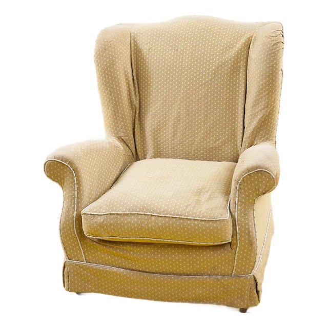 Vintage Wooden Armchair Covered in Fabric For Sale