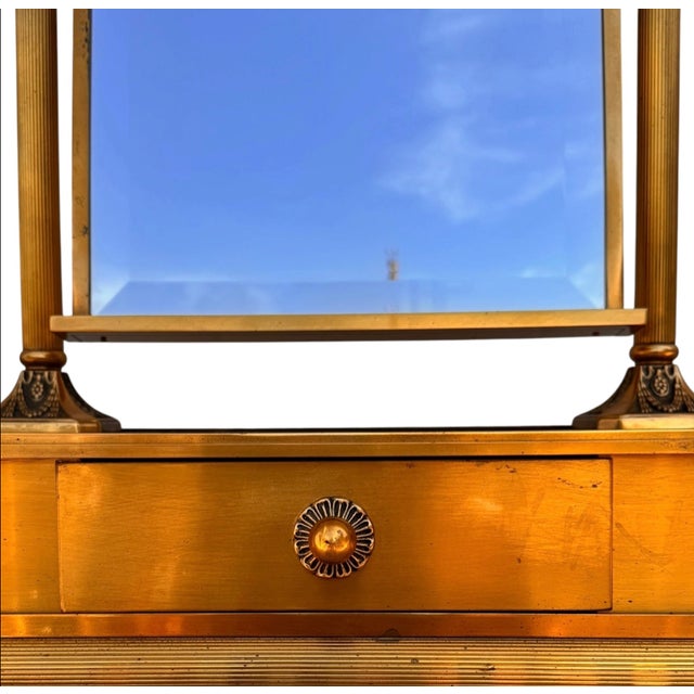 Neoclassical Hollywood Regency Brass-Clad Mahogany Vanity Dressing Mirror For Sale In Austin - Image 6 of 13