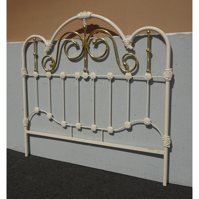 Vintage Elliott's Design Mid Century Iron White Gold Queen Bed Frame Headboard For Sale - Image 4 of 14