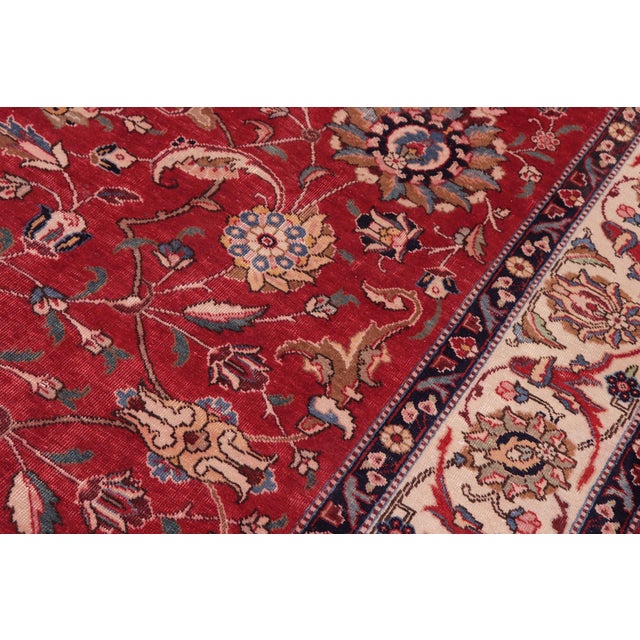 Shabby Chic Tabriz Red/Beige Wool Rug - 10'3'' X 13'2'' For Sale In New York - Image 6 of 10
