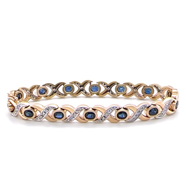 14ct Yellow Gold Sapphire and Diamond Bracelet 0.56ct 20.13g For Sale - Image 6 of 8
