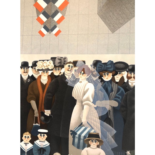 Early 20th Century Jan Balet, Naive Lithograph Paris Train Station Wedding Party, Honeymoon Scene Folk Art For Sale - Image 5 of 7
