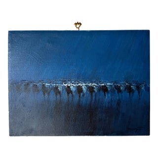 1980s Vintage Impressionist Animal Herd Oil on Canvas Painting – Signed, Unframed For Sale