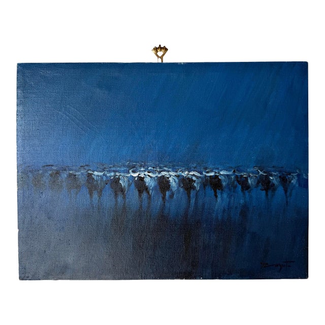 1980s Vintage Impressionist Animal Herd Oil on Canvas Painting – Signed, Unframed For Sale