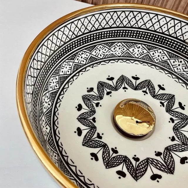 Ghlali' 14k Gold Ceramic Bathroom Countertop Round Sink, Handmade For Sale - Image 6 of 6