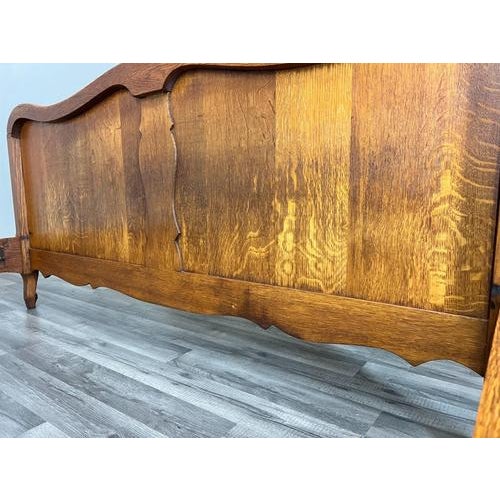 Vintage French Louis Style Oak Double Bed Frame with Carved Headboard For Sale - Image 11 of 13