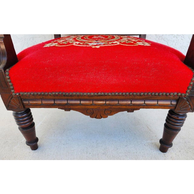 Antique Armchair Victorian Empire Needlepoint For Sale In Miami - Image 6 of 12