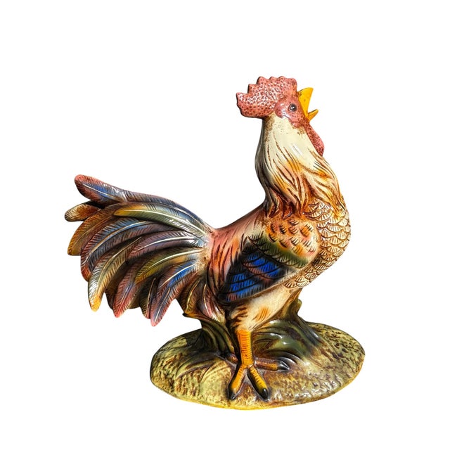 Large Vintage Mid Century Hand Painted Ceramic Rooster & Sunflowers Statue/Figurine For Sale - Image 4 of 10