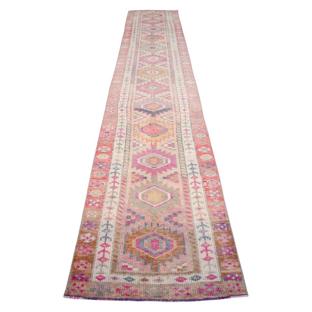 Kurdish Herki Hand-Knotted Distressed Runner Rug Low Pile Extra Long Hallway Decor - 3x15 Ft Approx For Sale - Image 6 of 16