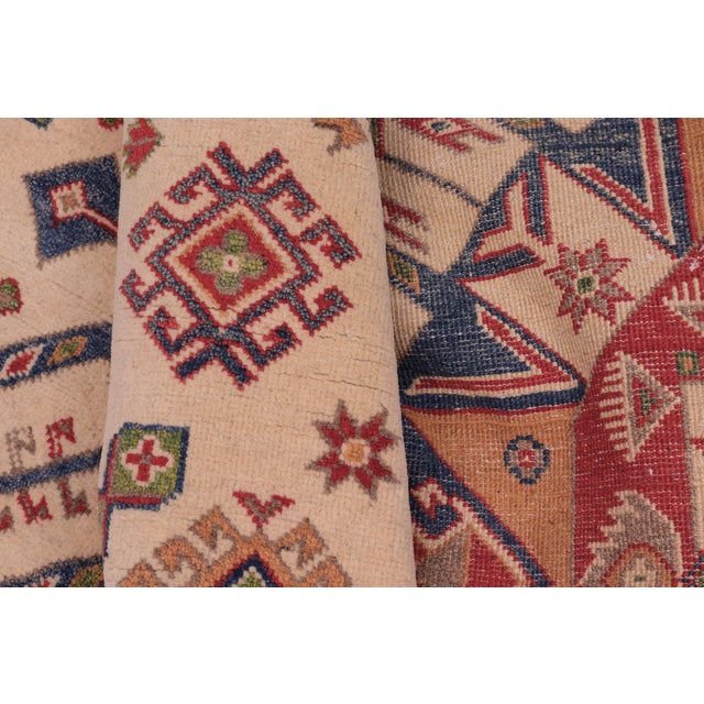 Ivory Rustic Kazak Ivory/Red Wool Round Rug- 6'5''x6'6'' For Sale - Image 8 of 10