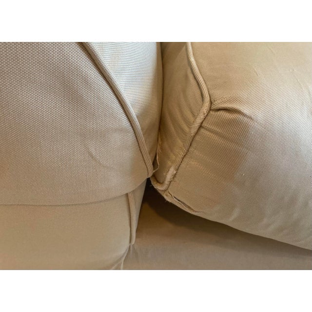A. Rudin Upholstered Silk Roll Arm Sofa Loose Back &Seat Cushions With Dressmakers Skirt Four Decorative Pillows For Sale - Image 9 of 12
