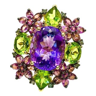 Bochic "Orient" Diamond, Peridot, Amethyst & Tourmaline Ring Set 18K & Silver For Sale