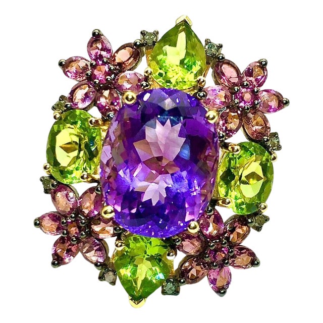 Bochic "Orient" Diamond, Peridot, Amethyst & Tourmaline Ring Set 18K & Silver For Sale
