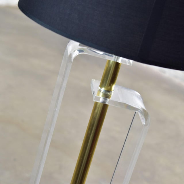 Vintage Mid-Century Modern Art Deco or Hollywood Regency Floor Lamp Lucite and Brass Plate Black Shade For Sale - Image 14 of 17
