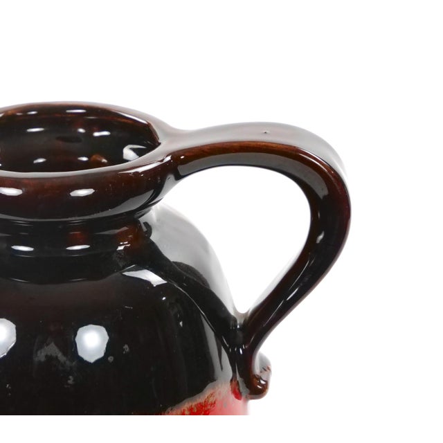 Mid-Century West German Glazed Porcelain Vase, Yellow, Red & Brown 10" Tall For Sale - Image 4 of 11