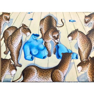 Gustavo Novoa, Leopards Nude Venus Animal Paradise Jungle Painting Surrealist Art Gustavo Novoa, 2001 For Sale