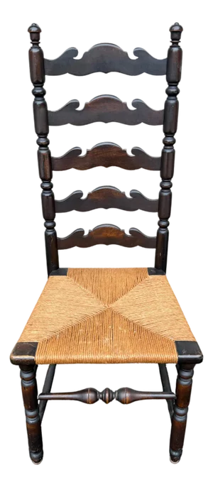 Antique English High Ladder Back Rush Seat Side Chair